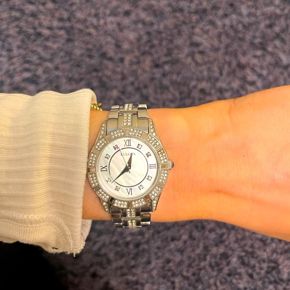 Bulova stainless steel crystal watch. Water resistant